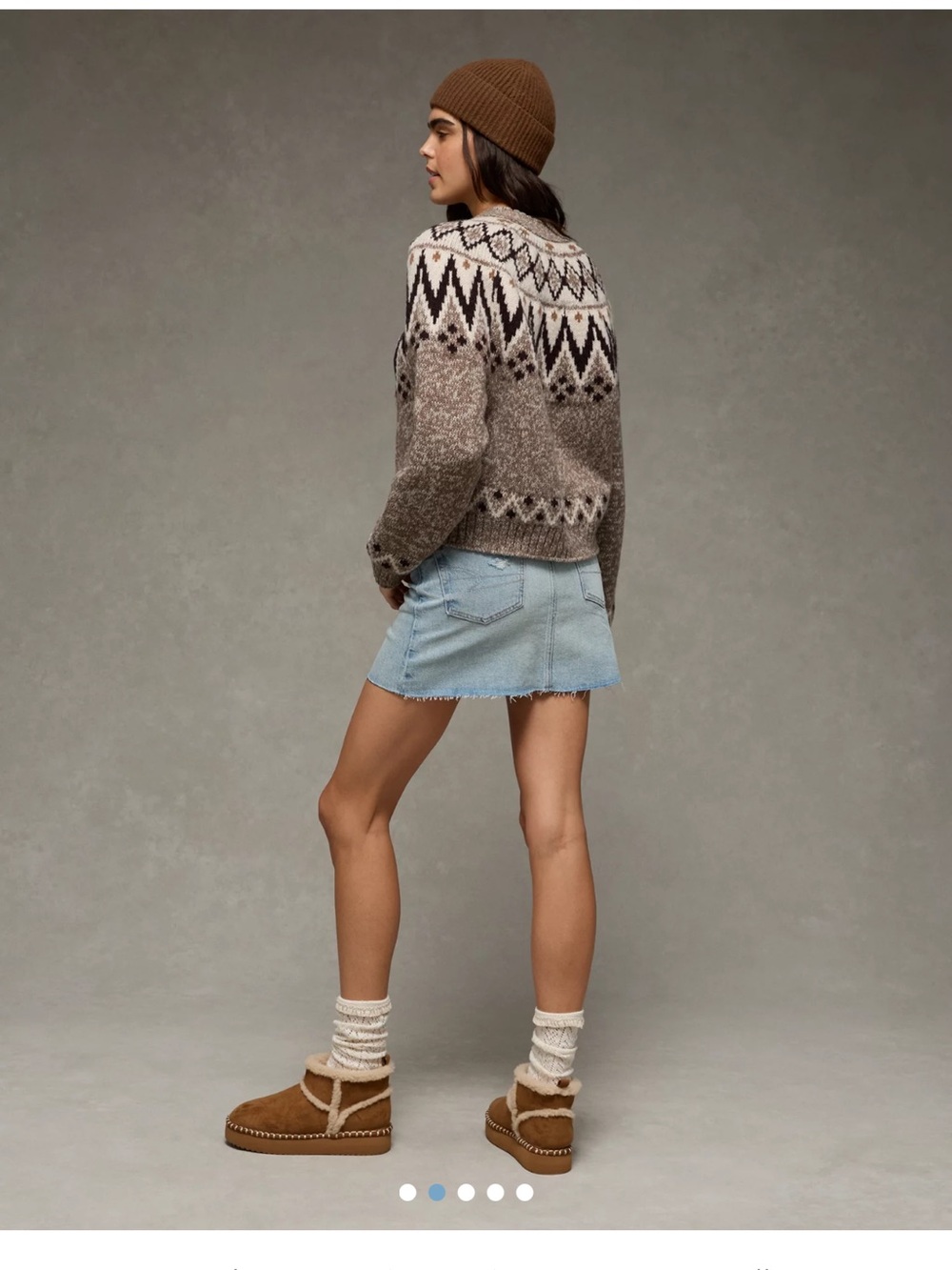American Eagle Snow Stopper Knit Fair Isle Sweater Cropped Nordic Earthy L NWOT - Picture 2 of 7